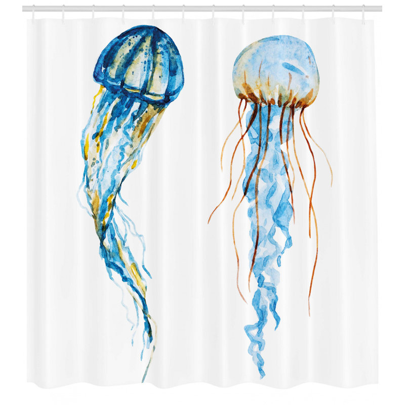 Ensemble de rideau de douche et crochets Jellyfish, H 84 po x l 69 po