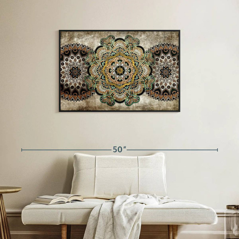 Mandalas rétro, Cadre flottant noir, 37 po x 25 po