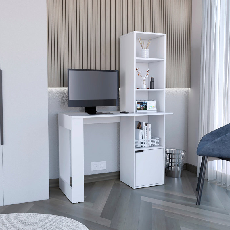Bureau d'écriture avec bibliothèque et armoire Ripley, Blanc