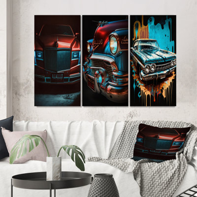 «Red and Silver Expressions Of Classic Cars», 3 pièces sur toile