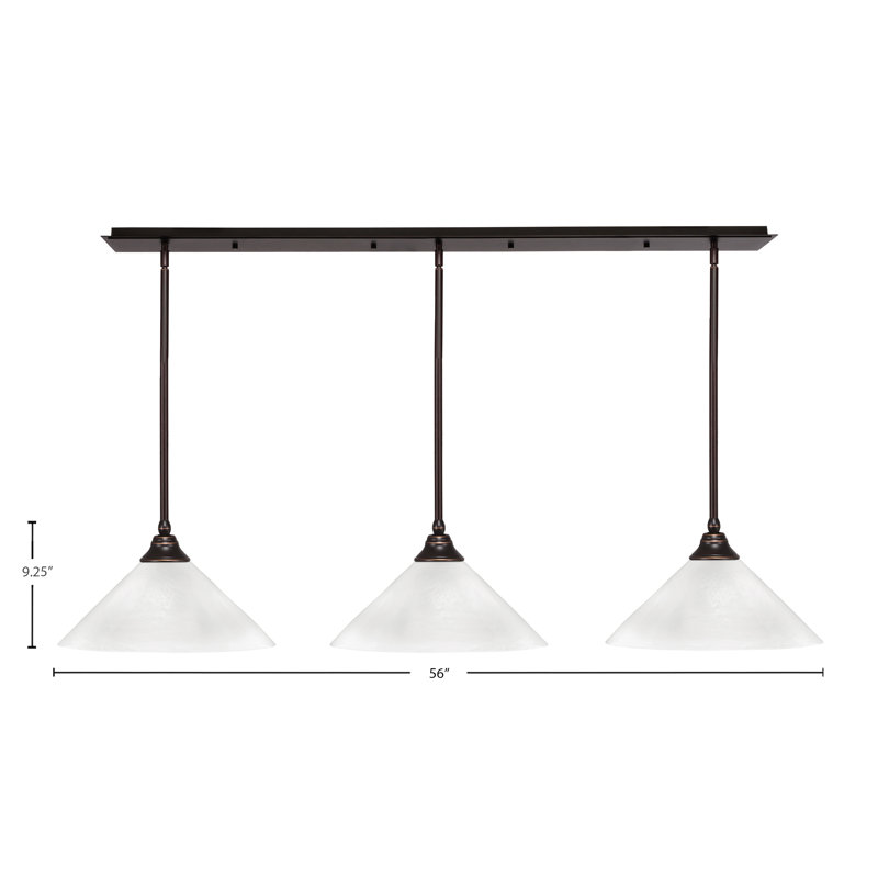 Luminaire suspendu linéaire sur pied 3 lumières avec verre en marbre blanc de 16 po, Bronze huilé