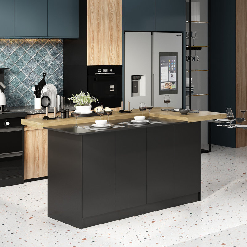 Arvene 77.3'' Kitchen Island with Manufactured Wood Top