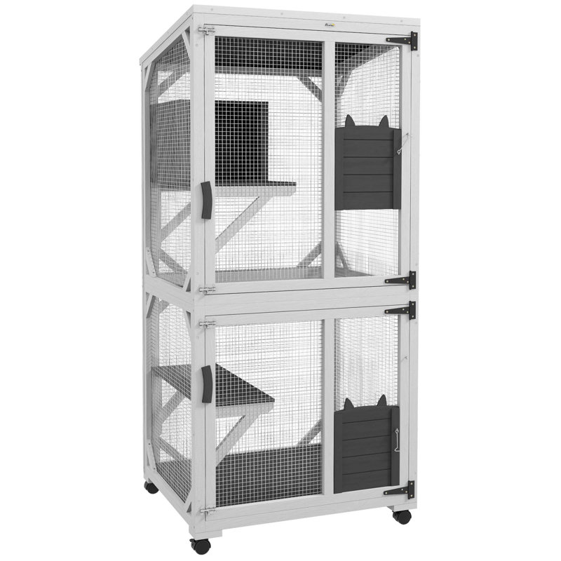 Catio en bois polyvalent avec boîte de repos spéciale pour plusieurs chats