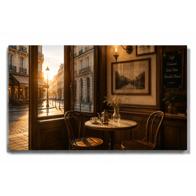Large Paris Cafe Interior Canvas Wall Art for Dining Room Kitchen Coffee Bar Decor French Bistro Window View Vintage European Artwork 24x36 Inch Canvas Print - Ready to hang