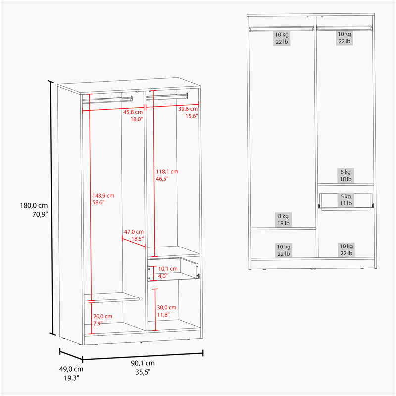 Armoire 1 tiroir 1 porte gris mat et chêne naturel