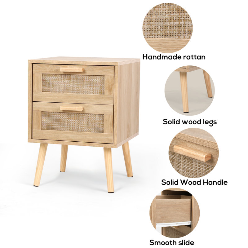 Spurlin Rattan Nightstand With 2 Storage Drawers