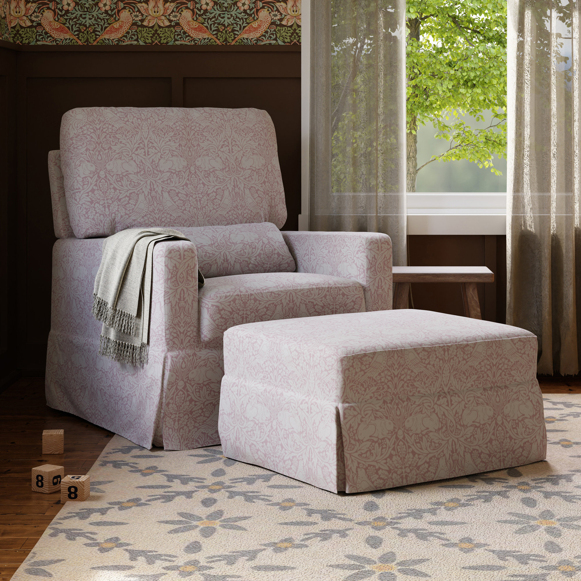 Morris & Co. x Namesake Crawford Gliding Ottoman, Pure Brer Rabbit in Rose