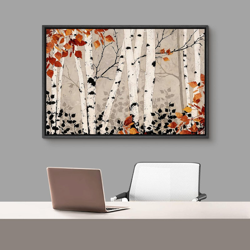 Aspen Birch «Forest Birch Trees» sur, H 16 po x l 24 po, Cadre flottant noir