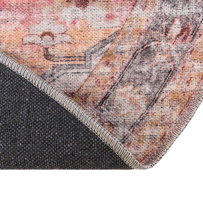 Tapis oriental abricot / rose / gris Engebretson, Rond 5 pi 3 po