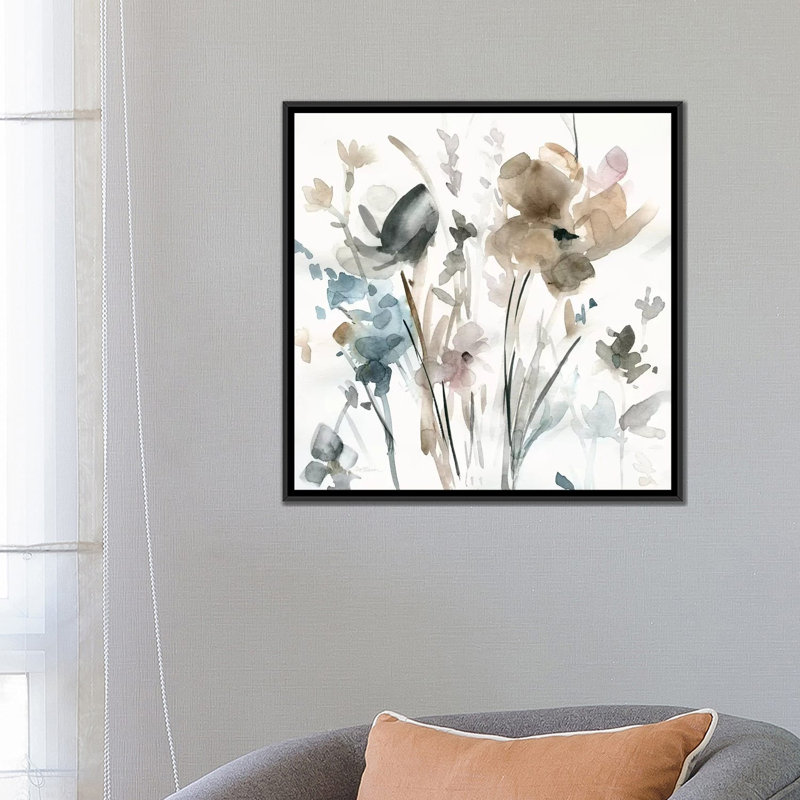 Allure délicate fleuris ii, H 12 po x l 12 po x P 1,5 po, Toile avec cadre doré, Pas de tapis
