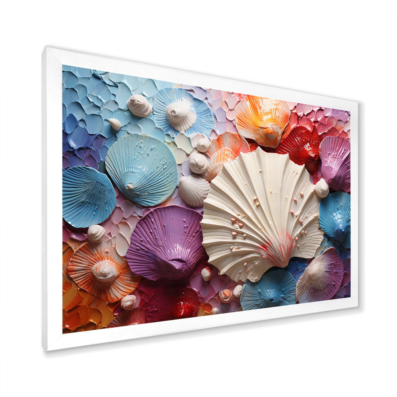 Coquillage côtier tranquillité sur toile, H 24 po x l 32 po x P 1 po, Cadre simple blanc