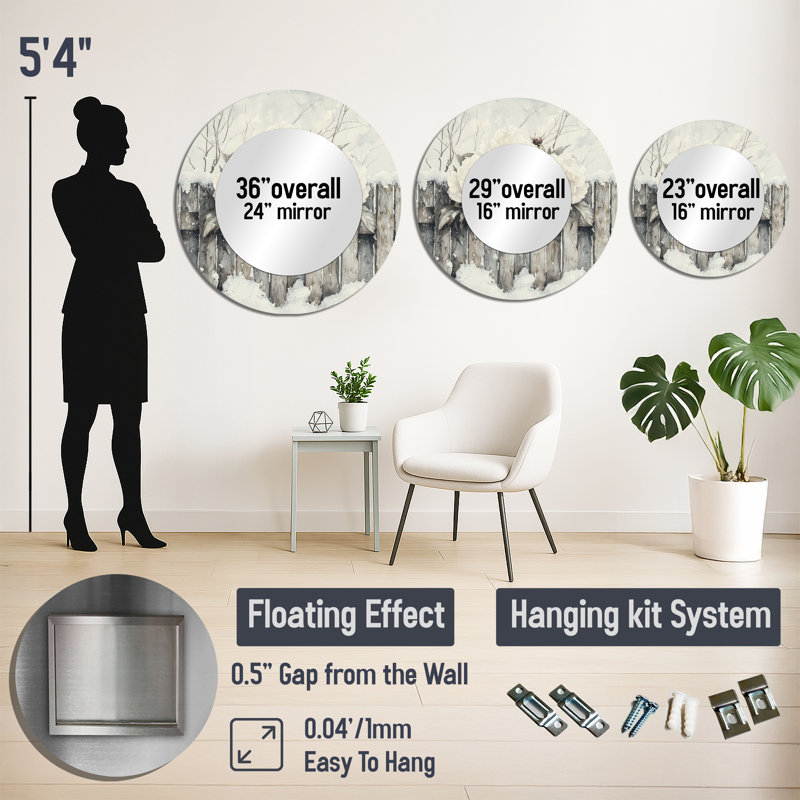 Peonies By The Snowy Fence In Winter I - Floral Decorative Mirror Wall Art - Printed On Metal, 36" x 36"