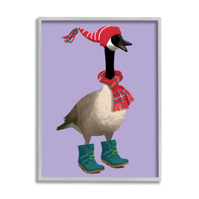 Festive Winter Goose With Scarf And Hat by Sally Springer Griffith - Print