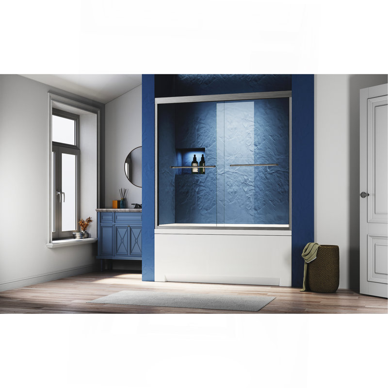 Sliding Glass Tub Door 56-60 In. W X 57 In. H, Brushed Nickel