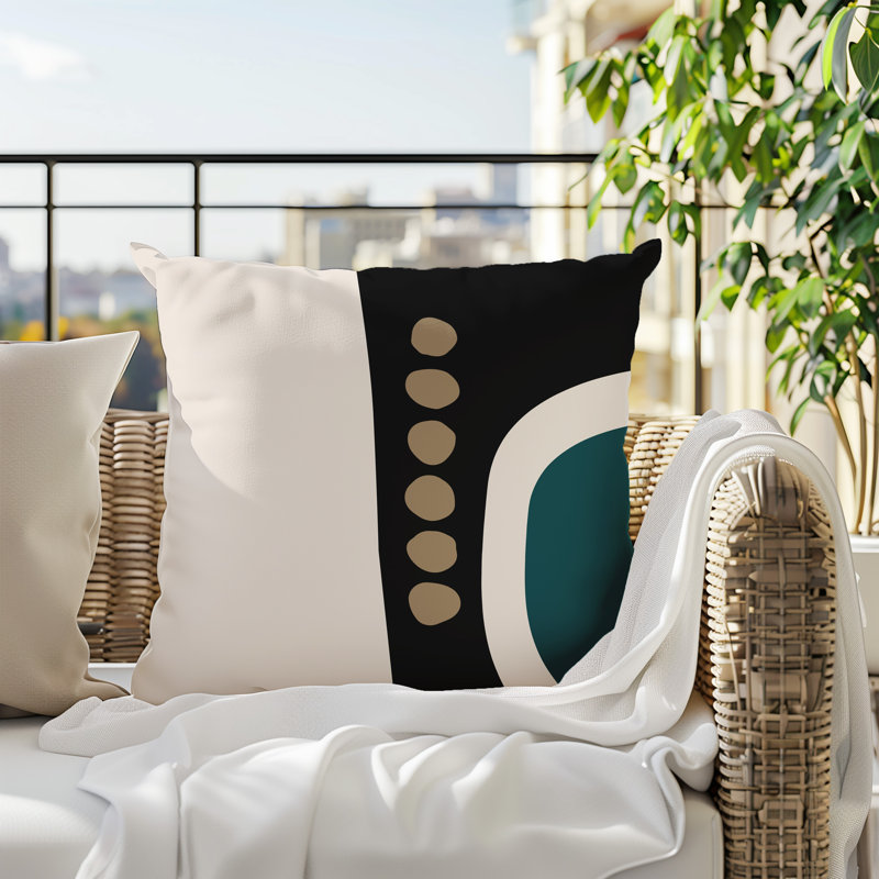 Oreiller carré réversible intérieur / extérieur Tobe Minimalist, H 19 po x l 19 po, Émeraude / noir / blanc cassé