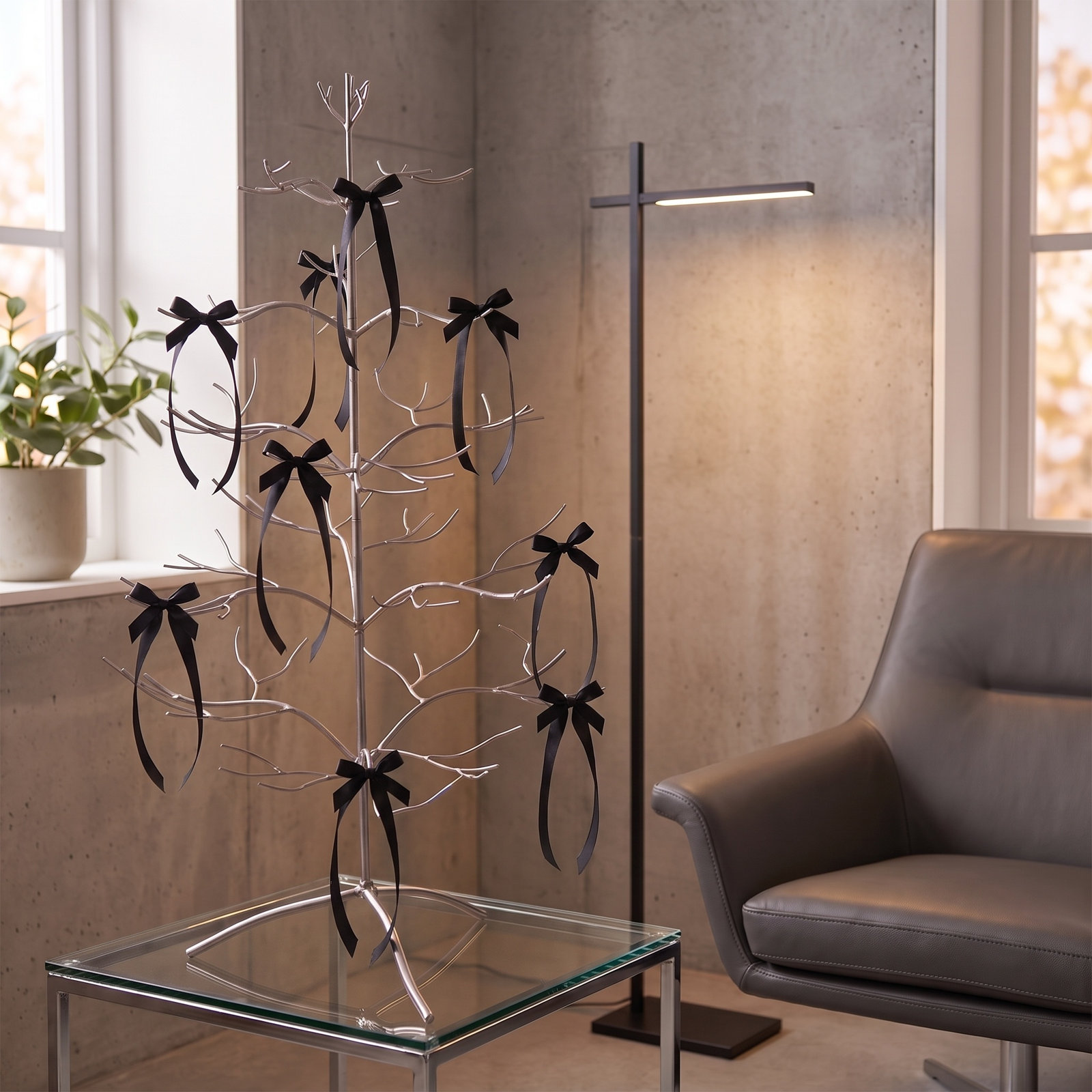 Decorative Ornament Tabletop Tree, Silver