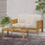 Ensemble de causeuse et table basse en teck et bois d'acacia avec coussins crème