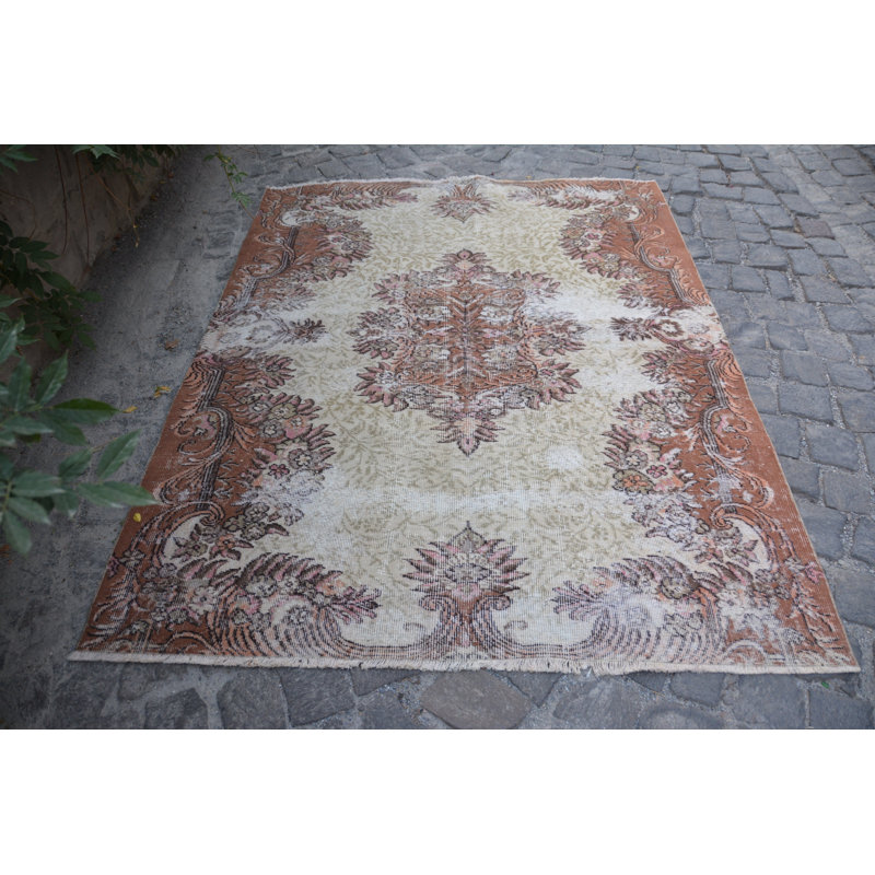 Tapis de chambre à coucher, tapis turc, tapis de sol, tapis 5 pi x 6,4 pi, tapis rétro, tapis orange