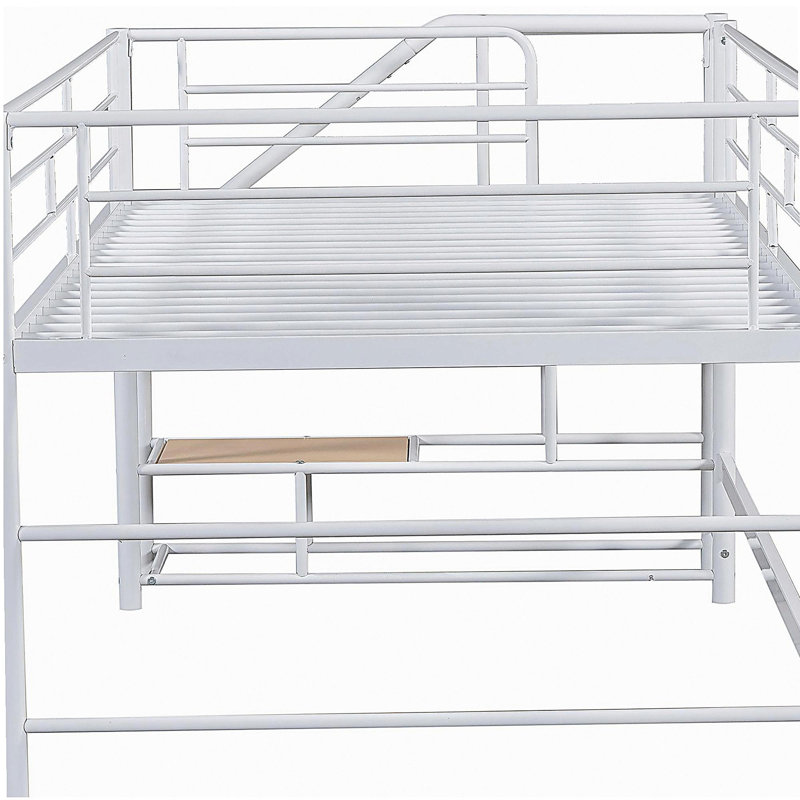 Lit mezzanine à mi-niveau avec escalier de rangement, lit double, Blanc