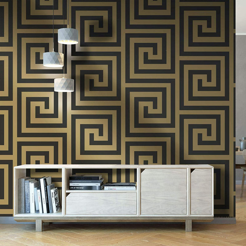 Stallings 10.05m x 53cm Textured Wallpaper Roll, Black/Gold