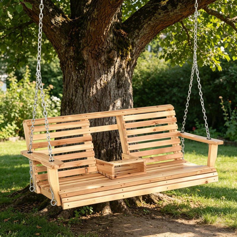 Balancelle en bois 3 places avec porte-gobelets et chaînes