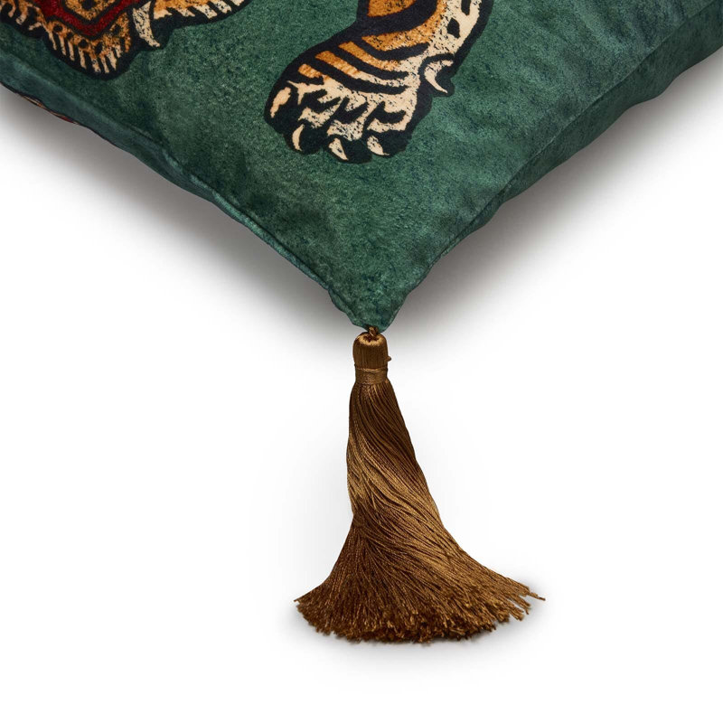 Saber Velvet Throw Square Pillow Cover & Insert, 17.72" H x 17.72" W, Emerald/Brown/Black/Red
