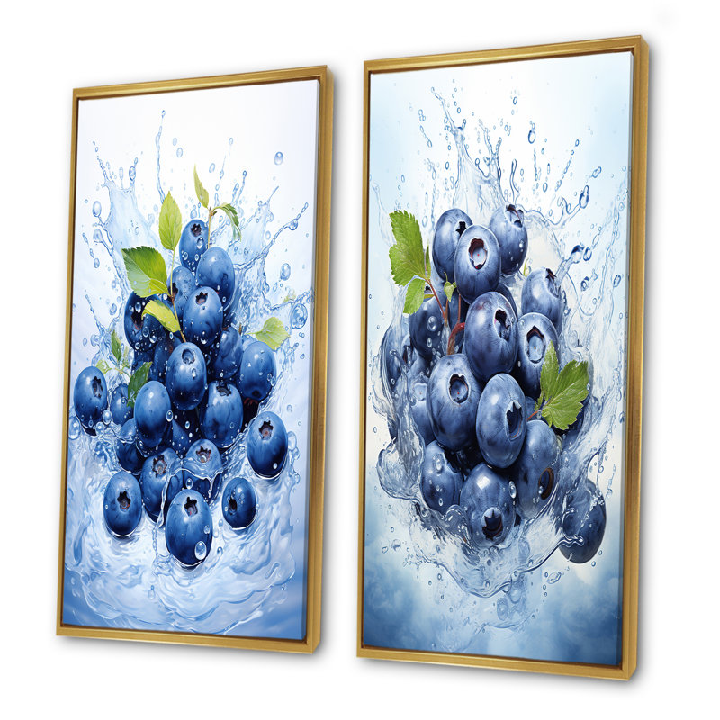 Ballet Blue Berry Ballet Fruit - fruits, ensemble de 2 reproductions d'art mural, Encadrement doré, H 32 po x l 33 po