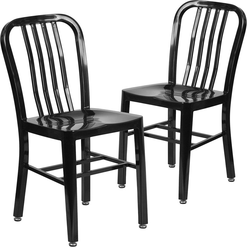 Anietra Slat Back Commercial Chair - Modern Metal Galvanised Steel, Black