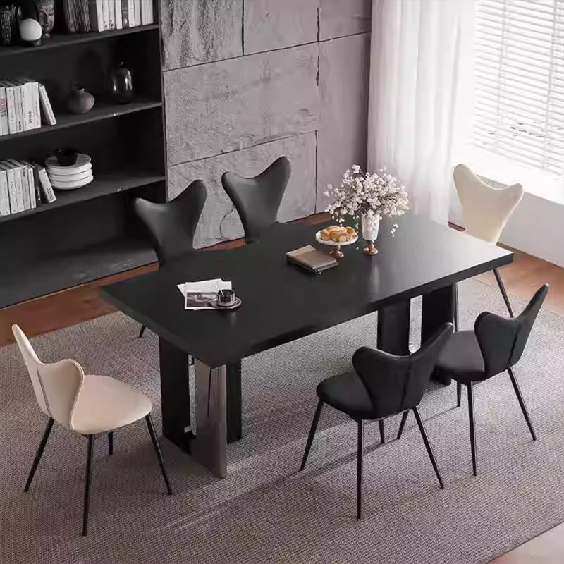 Modern Rectangular Rock Slab Dining Table Sets, 29.5"H x 70.8"L x 31.5"D