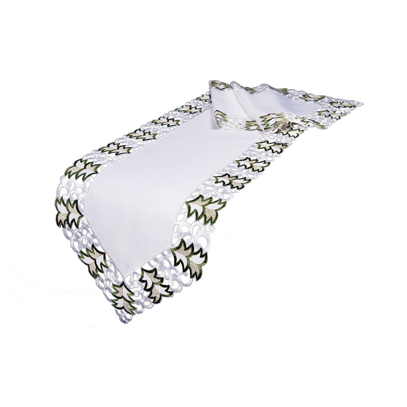 Multi-Colored Embroidered Cutwork Holiday Table Runner, 48" x 12"