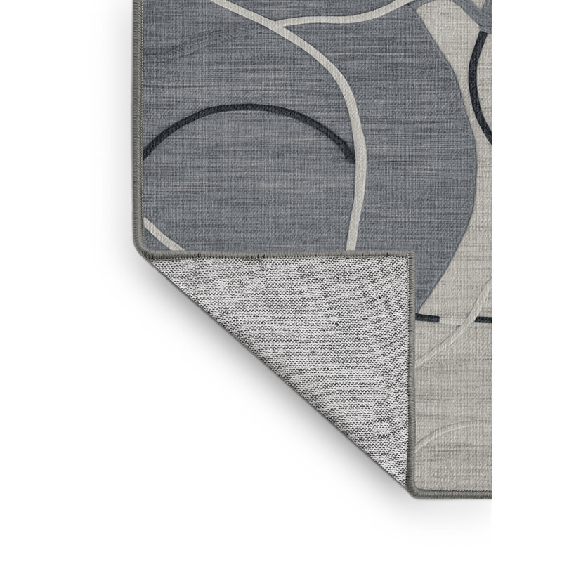 Machine Washable Abstract Gray Area Rug, Square 6'