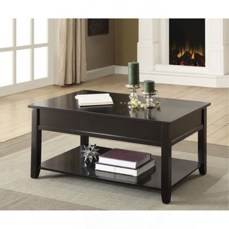 Table basse, finition noire avec plateau relevable