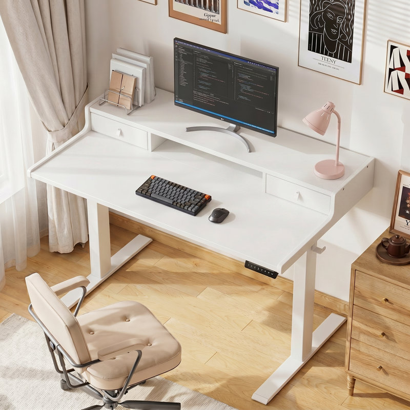 Electric Standing Desk with Drawers, Ergonomic Office Desk,  Featuring 2 Storage Drawers and 4-Preset Height Memory Buttons,Computer Desk Space Saving Corner Desk for Home Office.