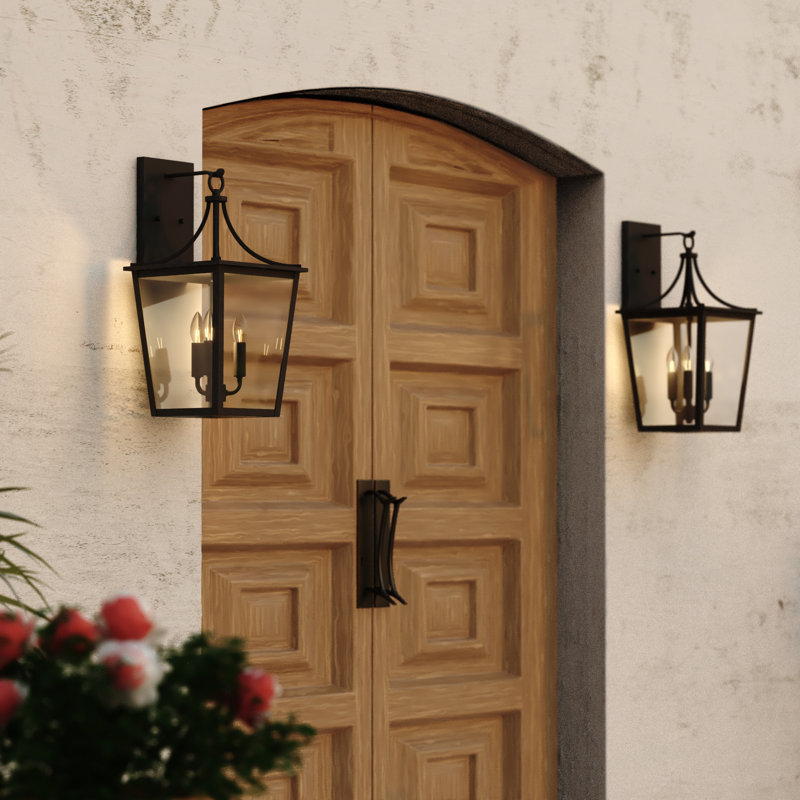  Cottage Grove 21 in. H 3-Light Matte Black Transitional Outdoor Wall Sconce made of Durable Steel, Clear Glass Shade, LED Compatible, Use for Exterior Porch Patio Front Door or Garage