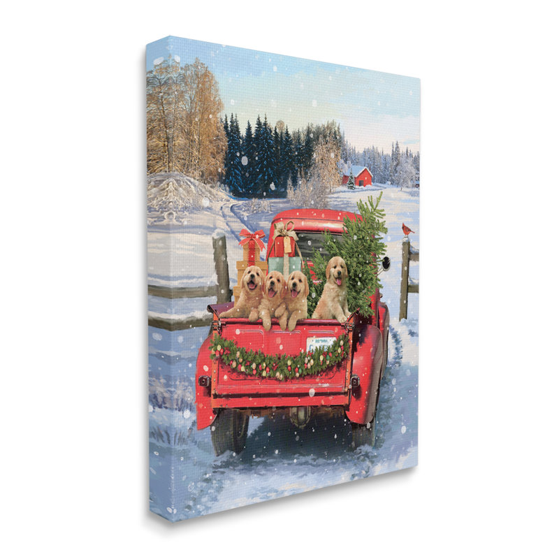 Chiots dans un camion des Fêtes, H 40 po x l 30 po x P 1,5 po