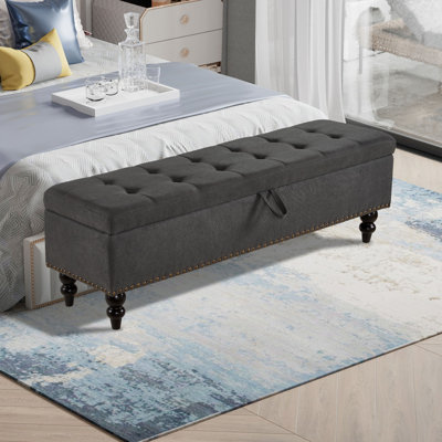 Banc capitonné de rangement en mélange de lin 59 po Cayser