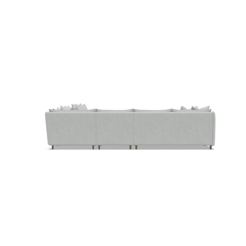 Joli Sectional, Light Gray Polyester, 32.5" H x 137.5" W x 137.5" D, Dark Brown Wood