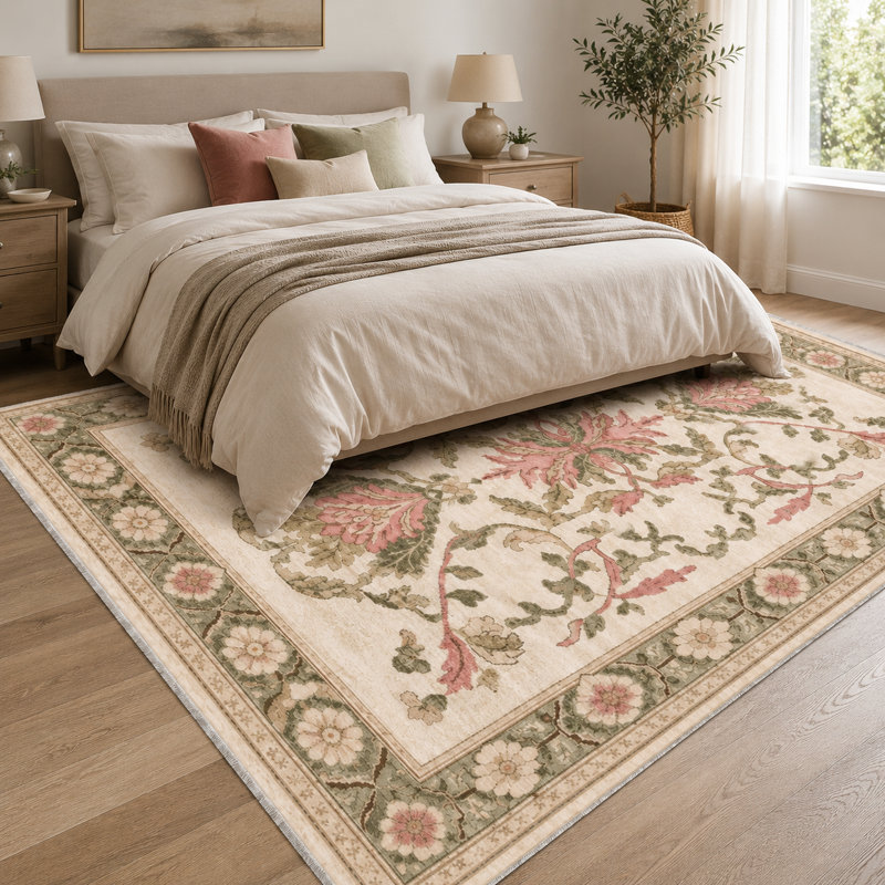 Floral Cotton and Chenille Flatweave Area Rug, 60 x 100 cm