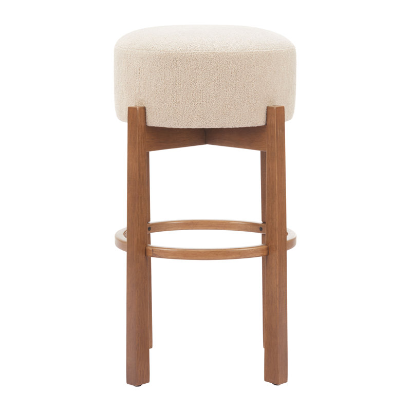 Ensemble de 2 tabourets de comptoir beiges avec sièges rembourrés et pieds en bois de noyer pour îlot de cuisine