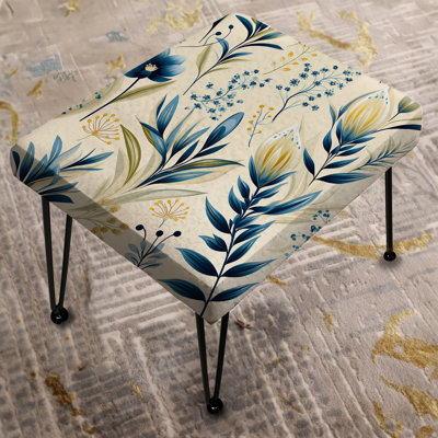 Sandy Beige Coastal Blue I - Plants Rectangle Ottoman