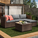 Dossena Wicker 3 - Person Modular Patio Conversation Sets with Cushions