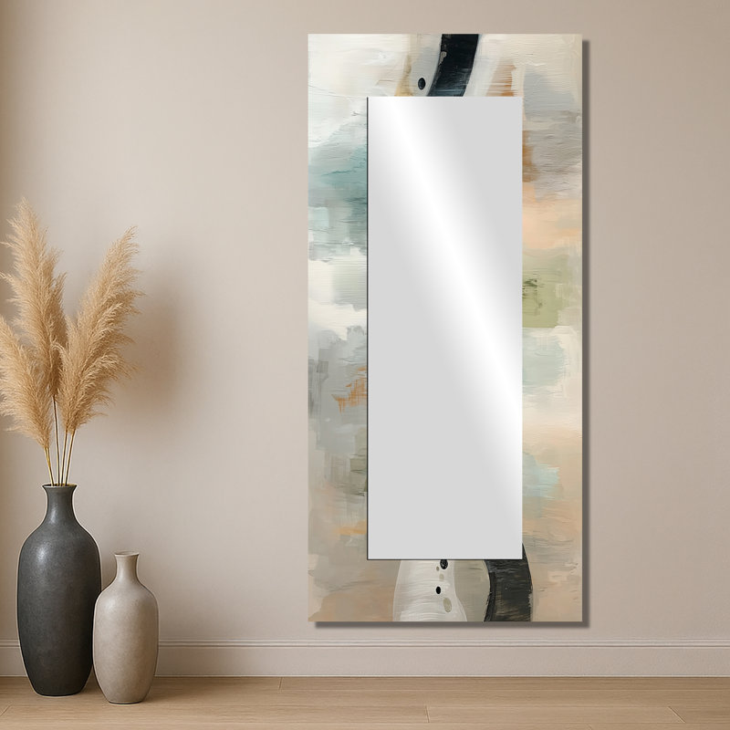 Minimalisme gris et beige encre éruptive II - miroir d'art cinétique mural - imprimé sur métal, 28 po x 60 po