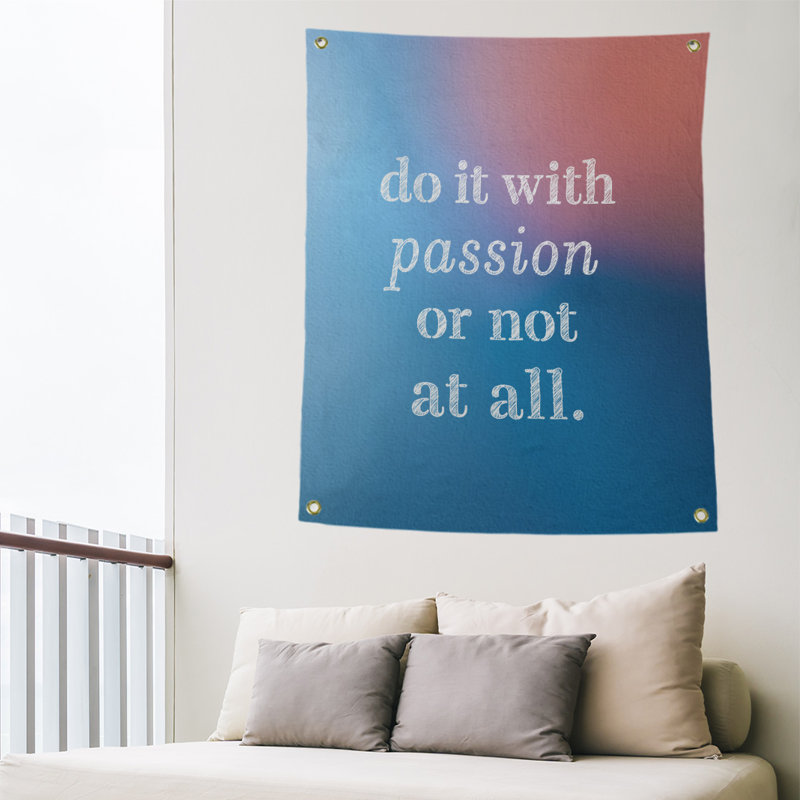 Tapisserie en polyester pour citation de passion, H 36 po x l 26 po, Bleu / Rose
