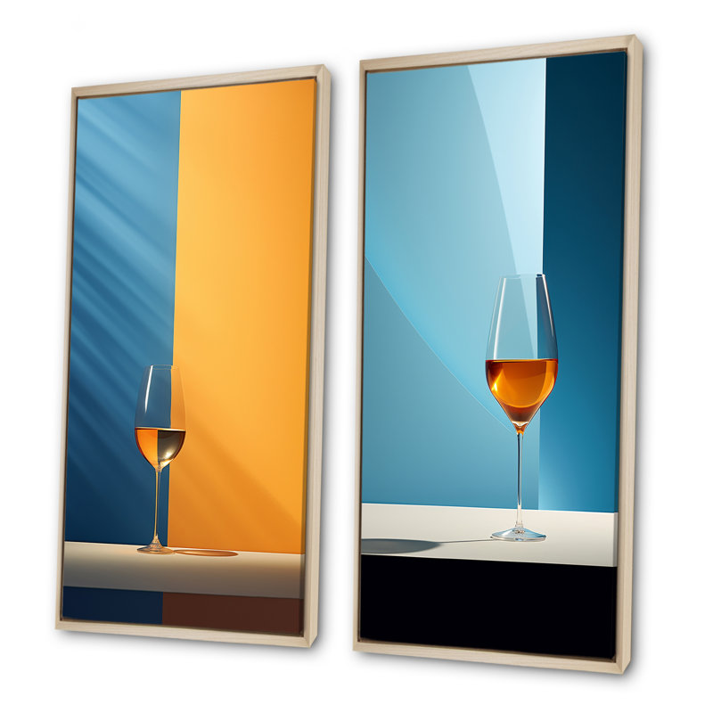 Aperitifs Allure - Ensemble de 2 impressions sur toile de vin, Encadrement brun, H 32 po x l 33 po