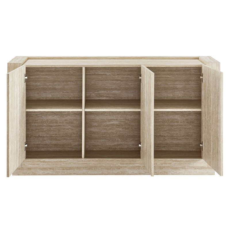 Haven 59" Beige Faux Travertine Sideboard with Adjustable Shelves