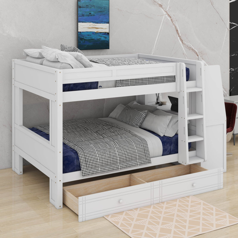 Lit superposé double avec bureau et tiroirs, Blanc