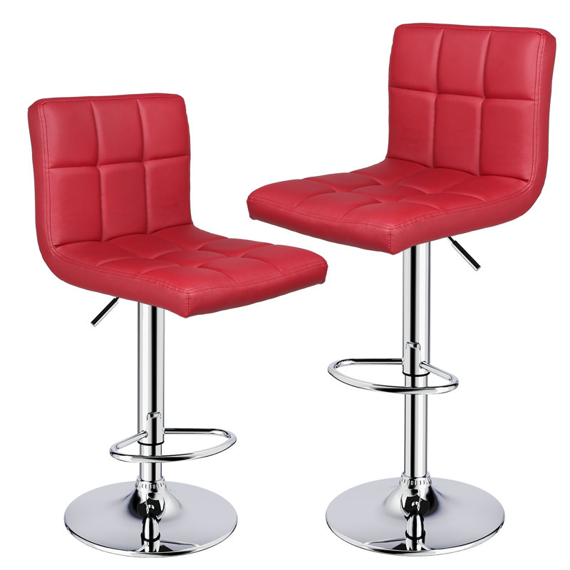Ludmil Swivel Adjustable Height 32.5" Bar Stool, 2, Wine Red