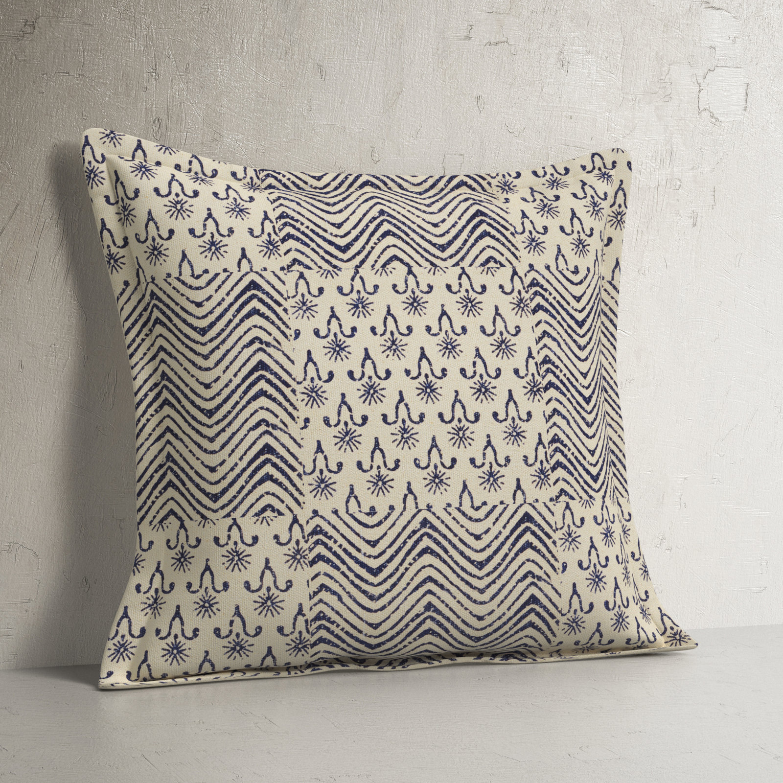 Arielle Cotton Throw Pillow, 20'' H x 20'' W, Indigo Geometric 2