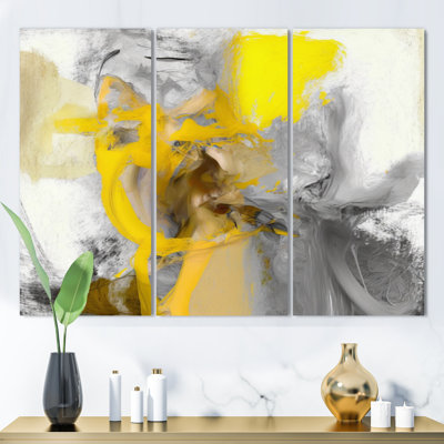 " Mustard Yellow And Vivid Gray I " by Designart 3 - Pieces