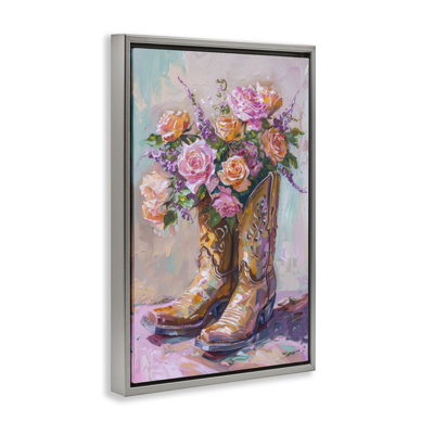 Floral Boots Bouquet Framed Floater Canvas by Petal Prints Design